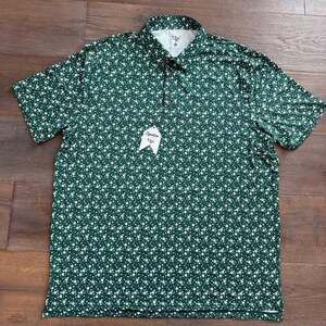 1764 Golf Polo Shirt Green White Flowers Short Sleeve ~ Men’s XXL ~ NWT